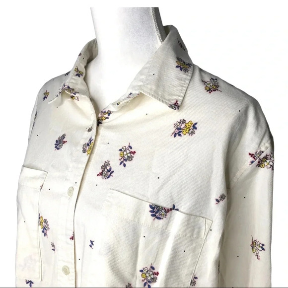 ROOTS Floral Print Button Up Collard Long Sleeve Blouse - Picture 1 of 6